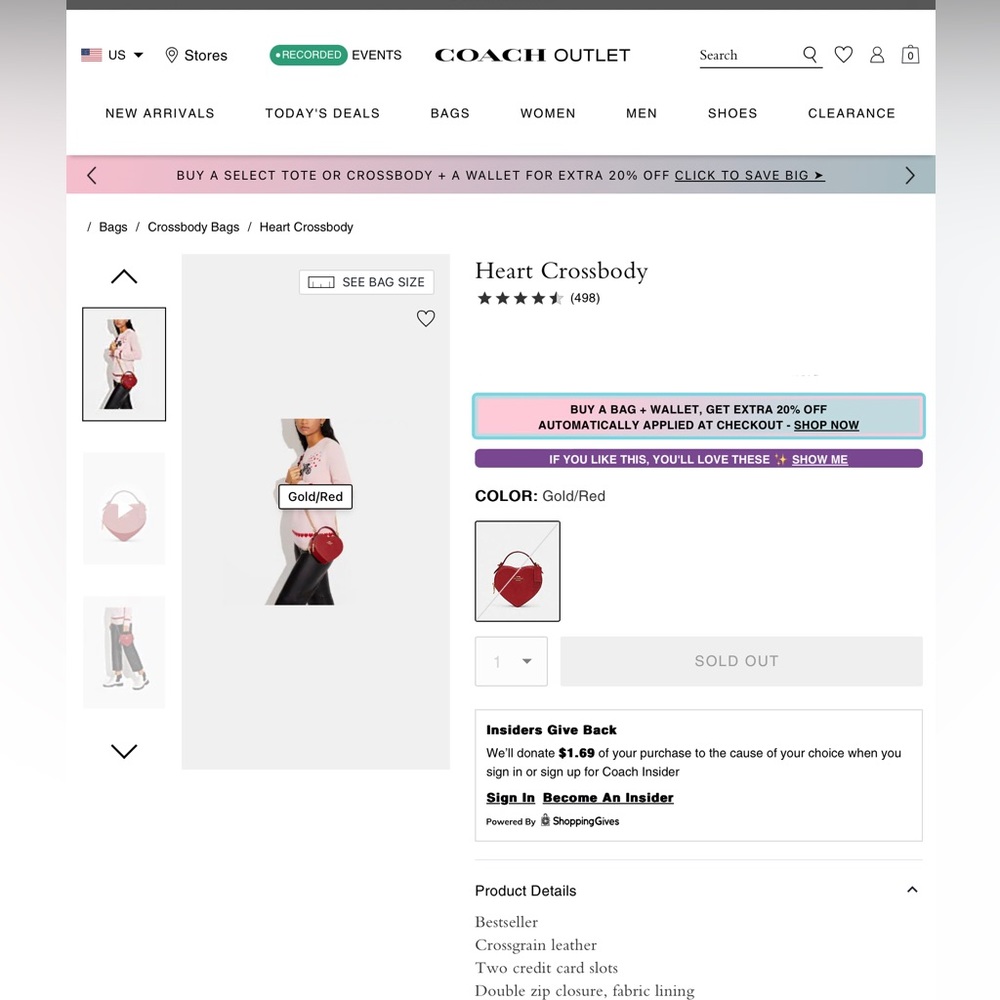 Coach Heart Crossbody in red